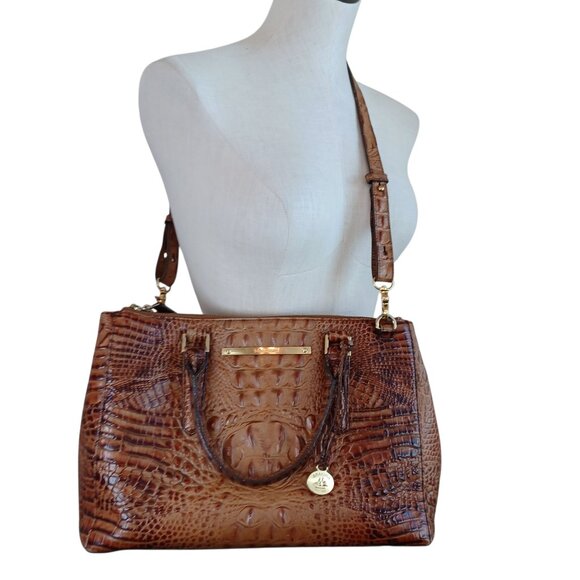 Brahmin Bag Brown Croc Embossed Leather Satchel Shoulder Crossbody Purse - Picture 1 of 16